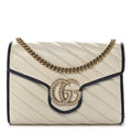 Vintage Effect Calfskin Matelasse Diagonal Torchon GG Marmont Chain Wallet Mystic White Blue Agata