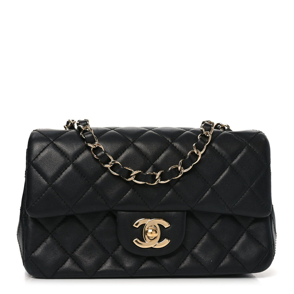 Lambskin Quilted Mini Rectangular Flap Black