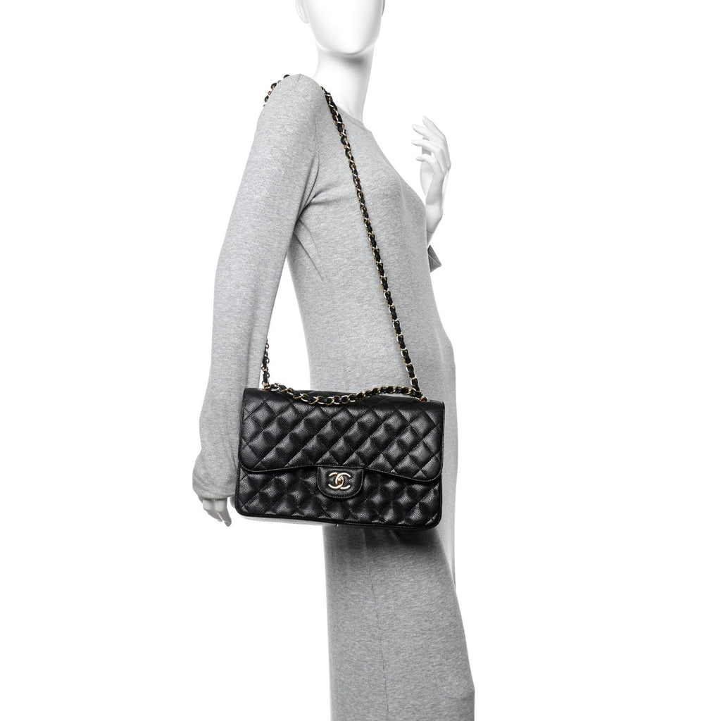 Caviar Quilted Jumbo Double Flap Black