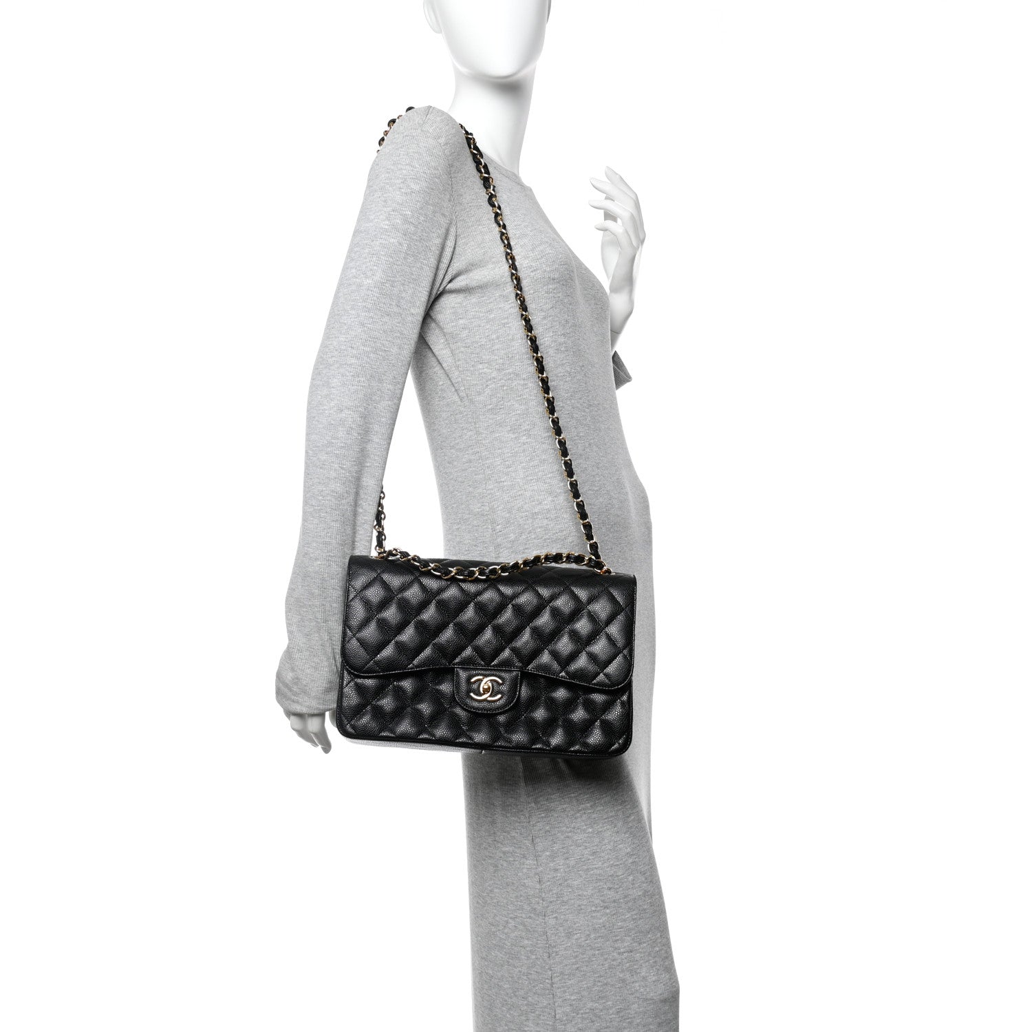 Caviar Quilted Jumbo Double Flap Black