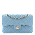 Caviar Quilted Small Double Flap Light Blue