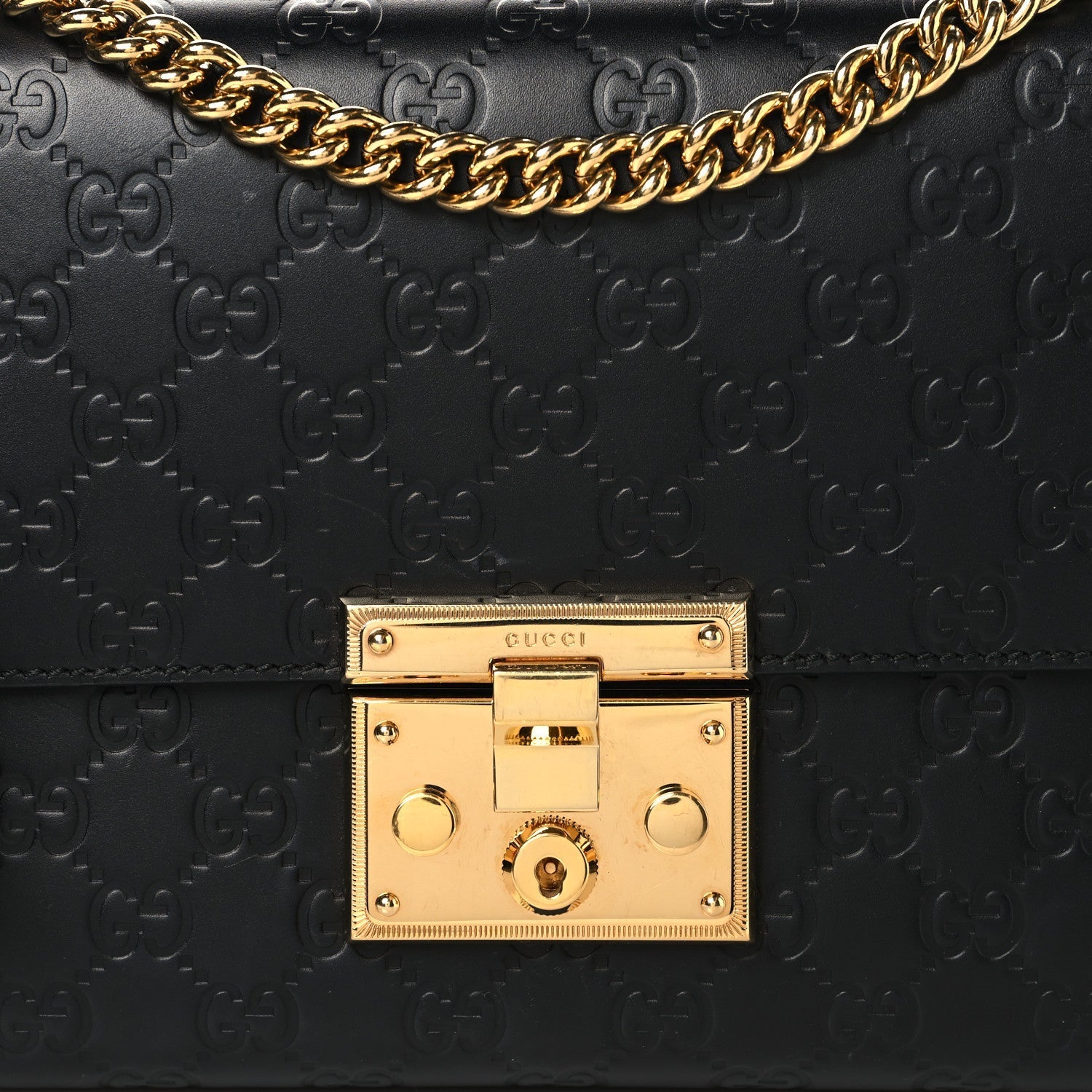 Guccissima Medium Padlock Shoulder Bag Black
