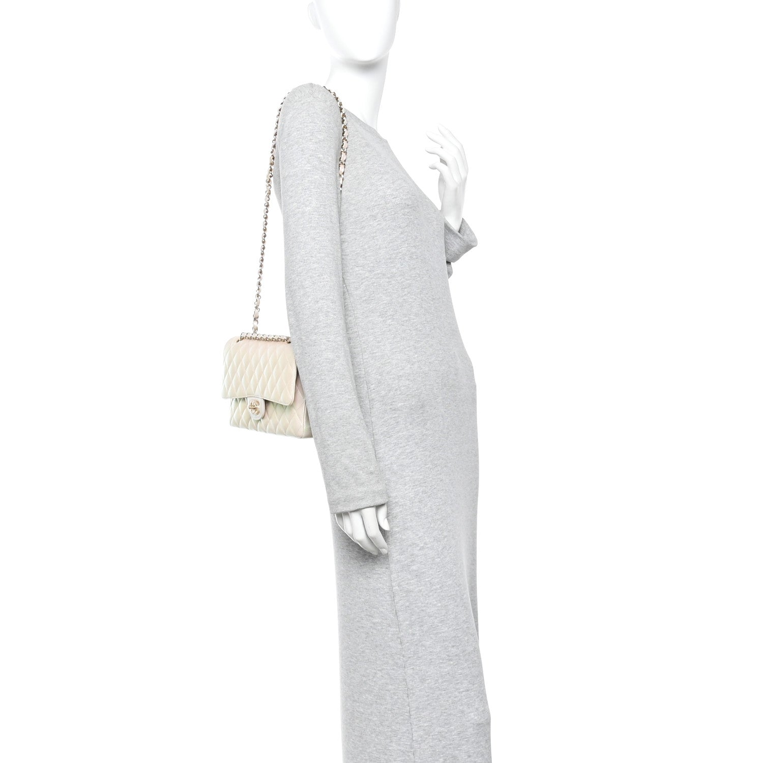 Iridescent Lambskin Quilted Medium Double Flap Ivory