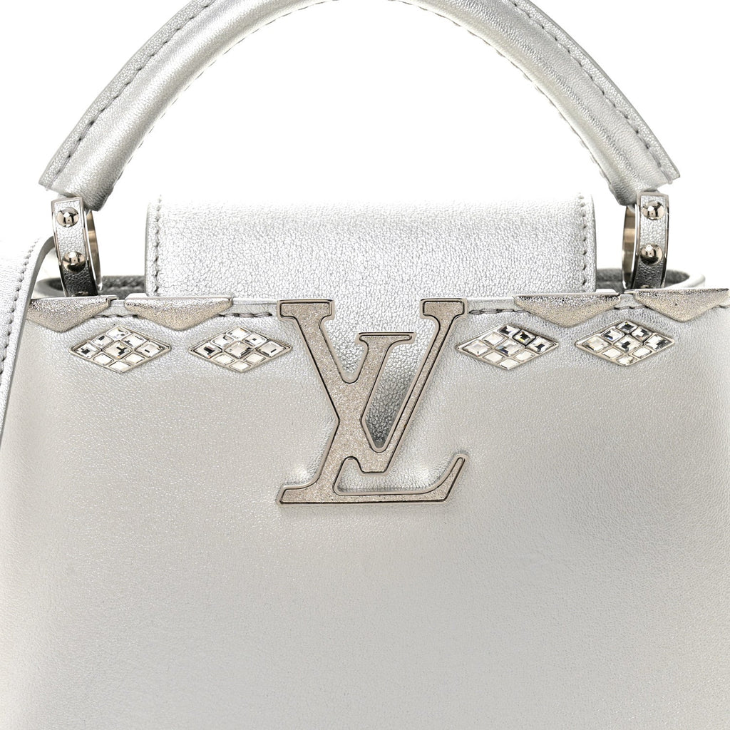 Lambskin Strass Mini Capucines  Silver