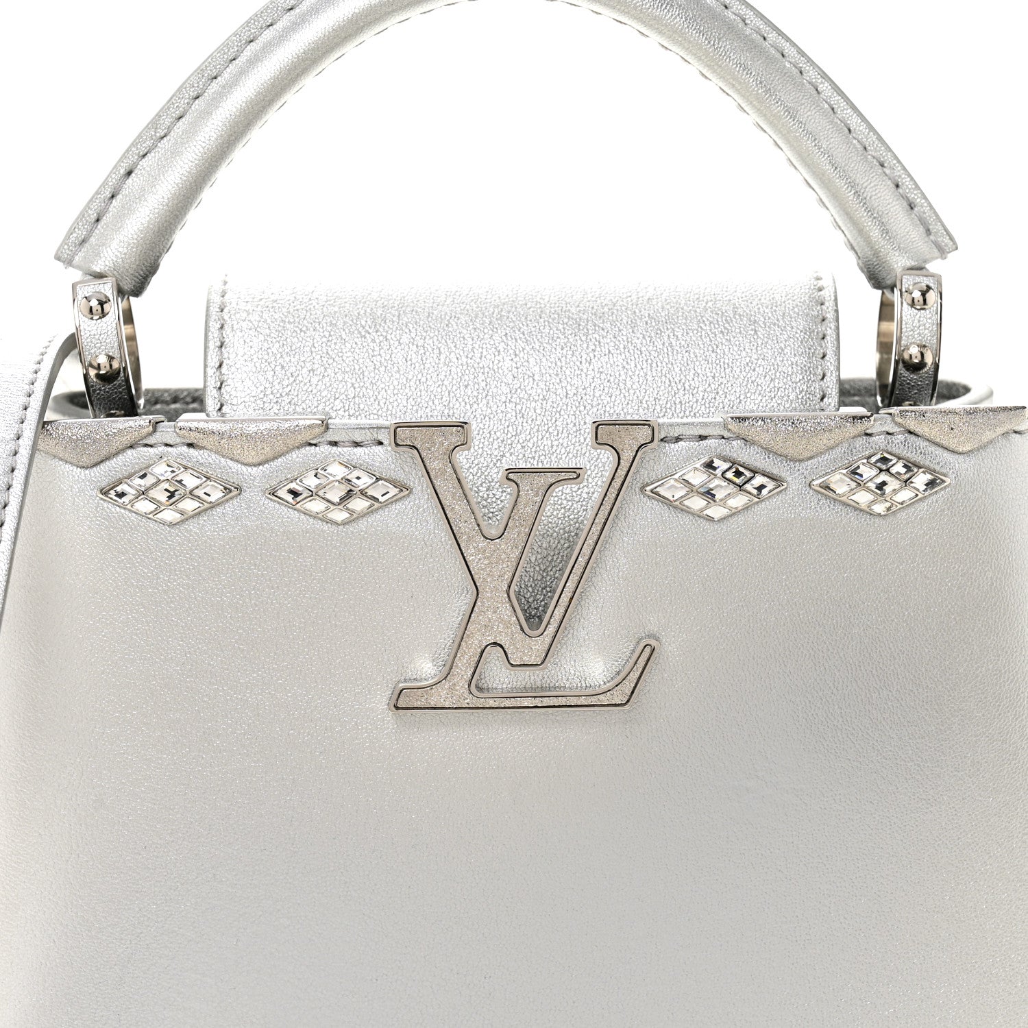 Lambskin Strass Mini Capucines  Silver