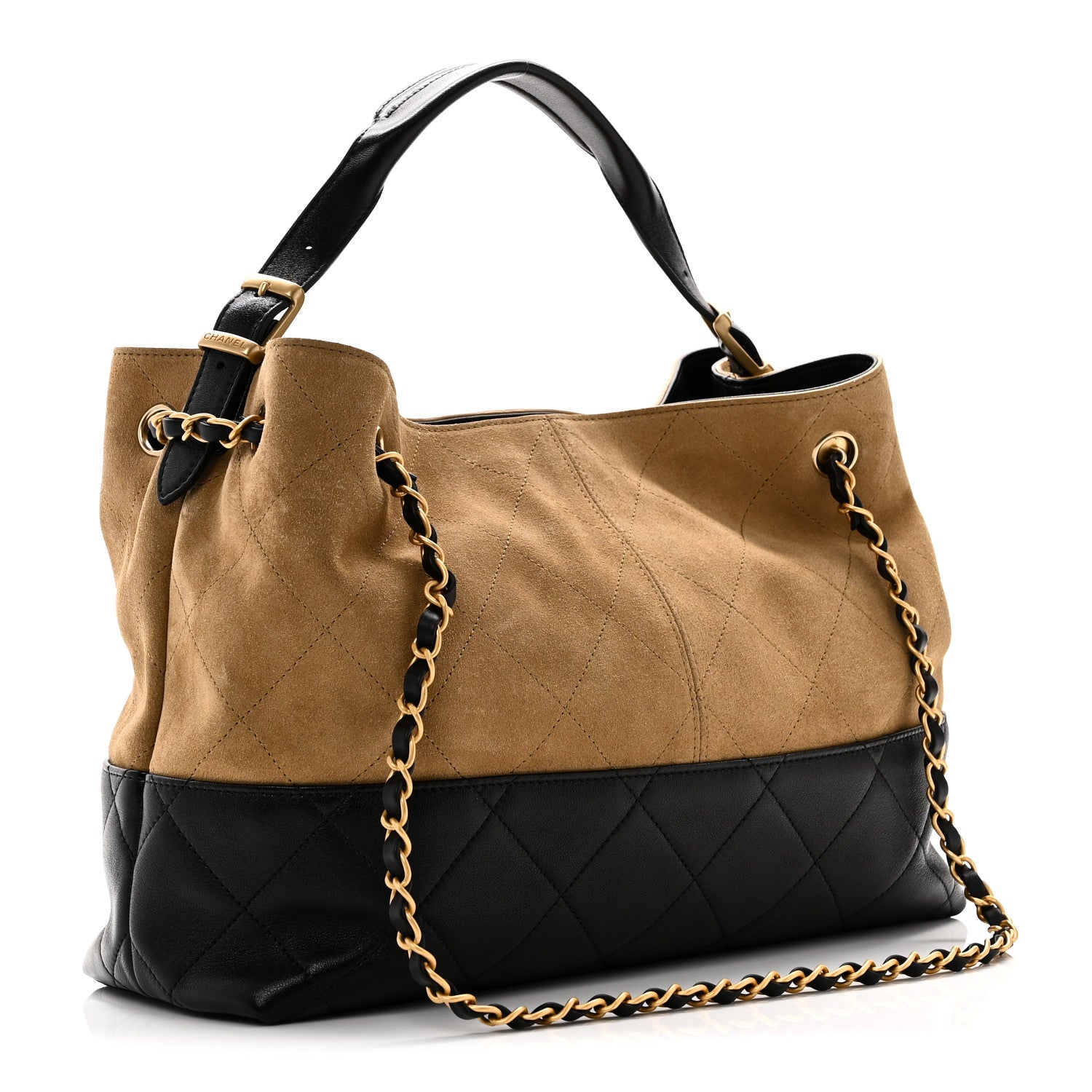 Suede Calfskin Shiny Lambskin Quilted Small Coco Base Shopping Bag Beige Black