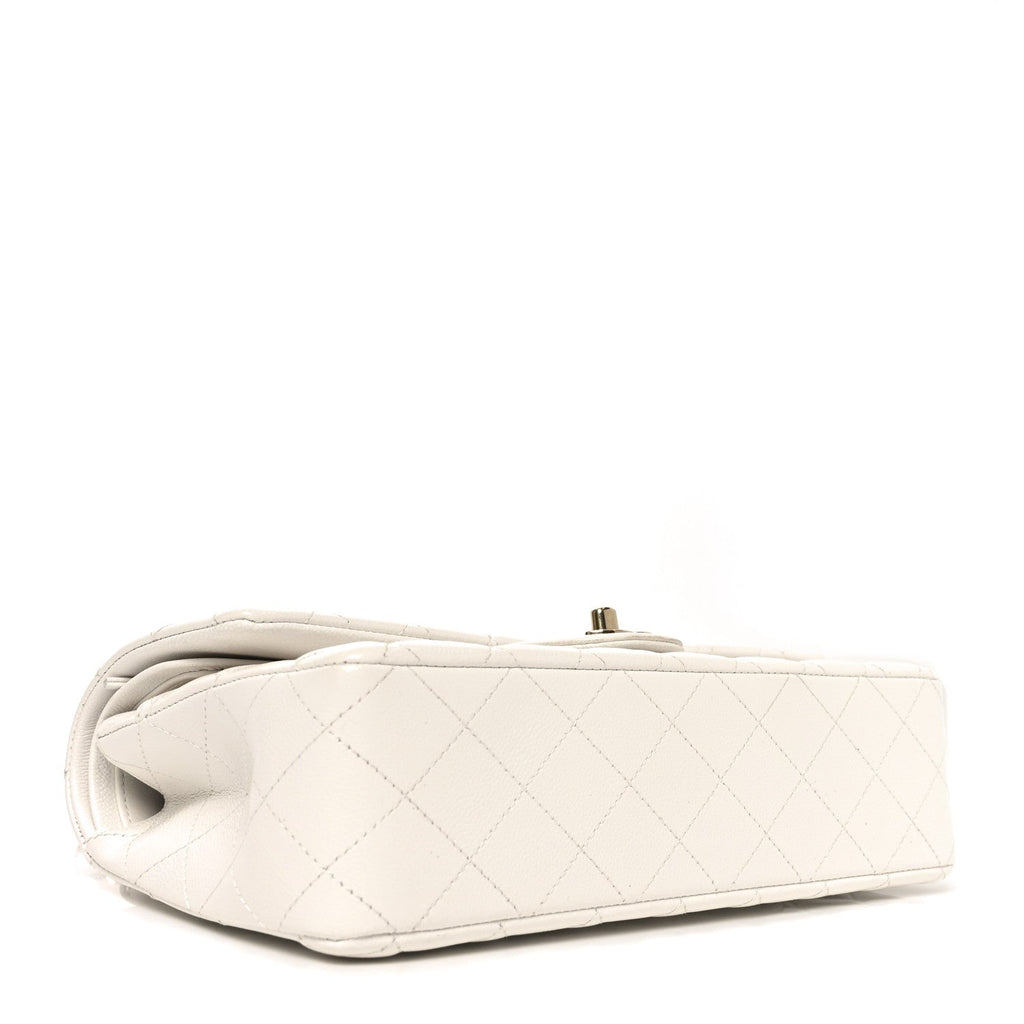 Caviar Quilted Medium Double Flap White