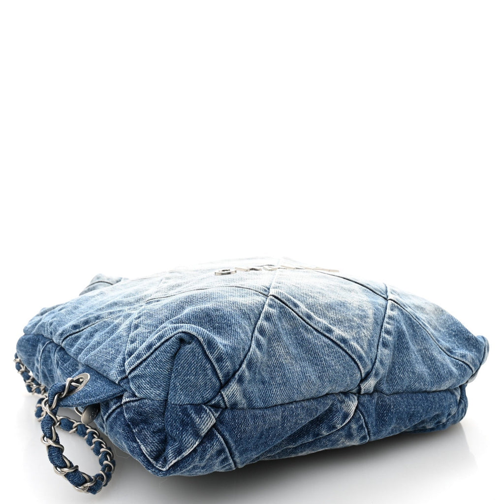 Denim Quilted Chanel 22 Backpack Blue