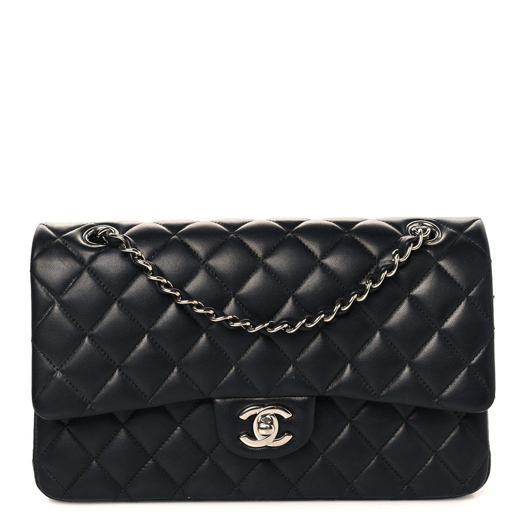 Lambskin Quilted Medium Double Flap Black