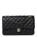 Lambskin Quilted Medium Double Flap Black