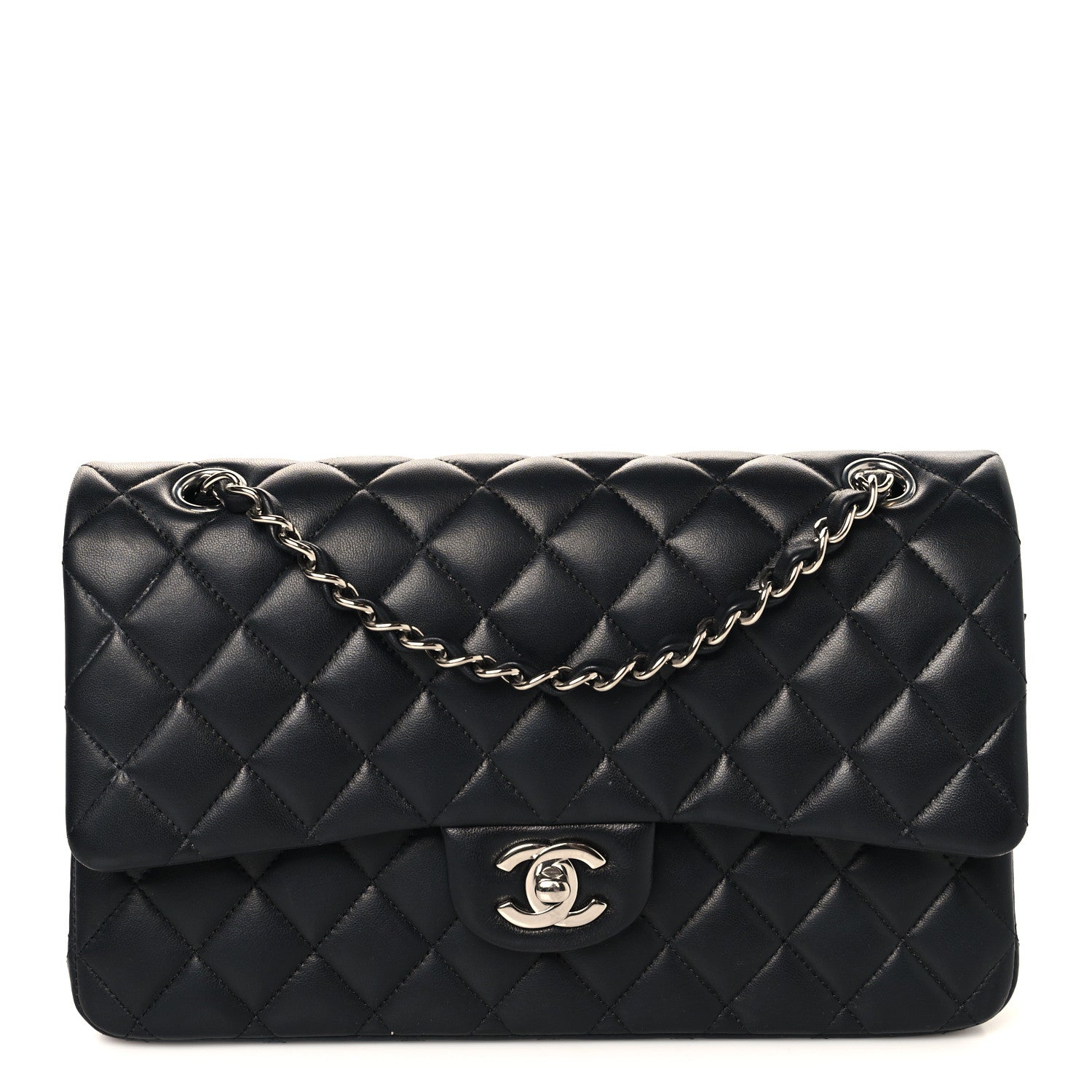 Lambskin Quilted Medium Double Flap Black