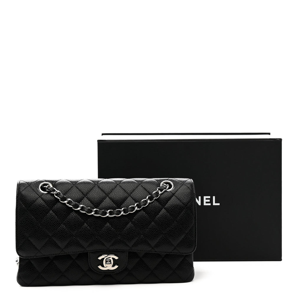 Caviar Quilted Medium Double Flap Black