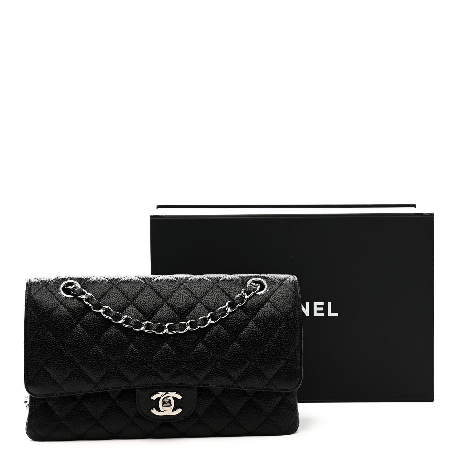 Caviar Quilted Medium Double Flap Black