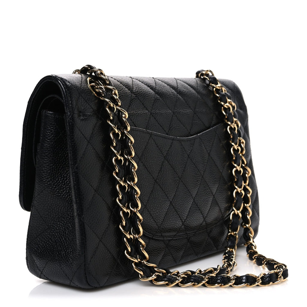 Caviar Quilted Medium Double Flap Black