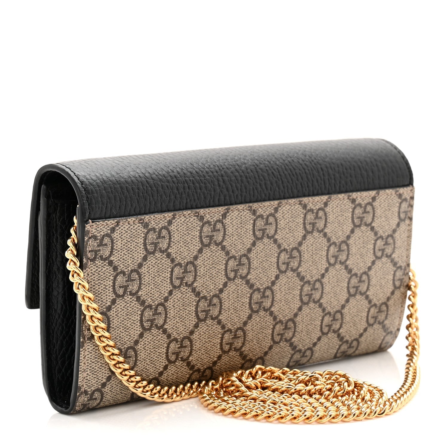 Dollar Calfskin GG Supreme Monogram Petite GG Marmont Wallet Chain Bag Black Beige Ebony