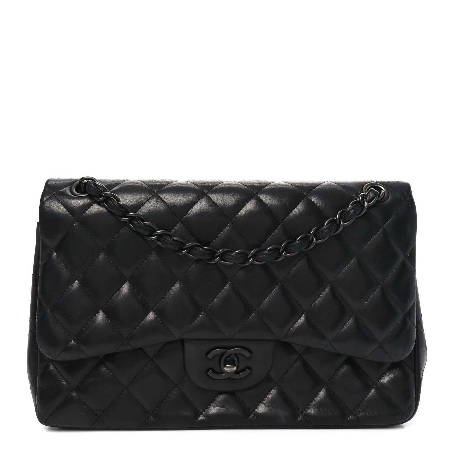 Lambskin Quilted Jumbo Double Flap So Black