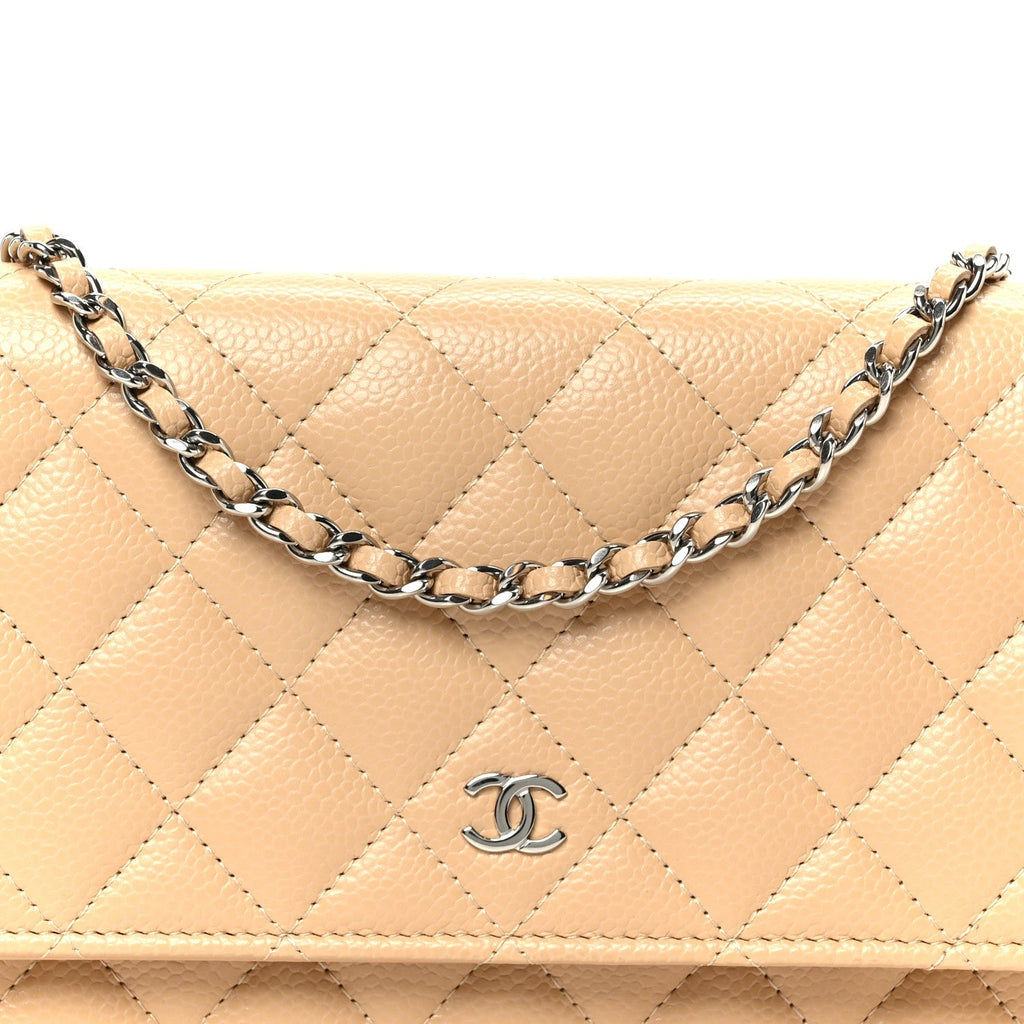 Caviar Quilted Wallet on Chain WOC Beige