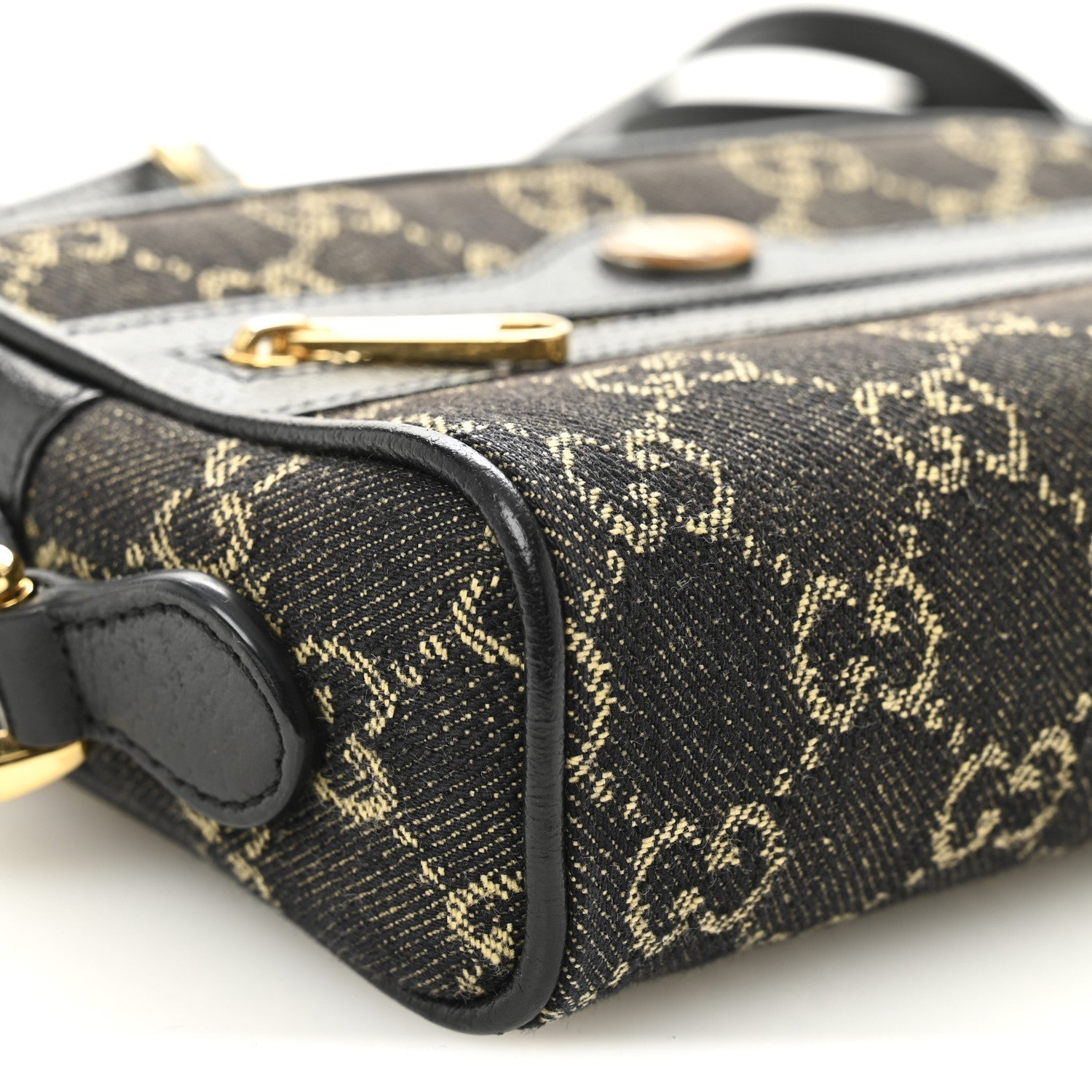 Jacquard Black Denim GG Monogram Textured Dollar Calfskin Mini Ophidia Shoulder Bag Black Ivory