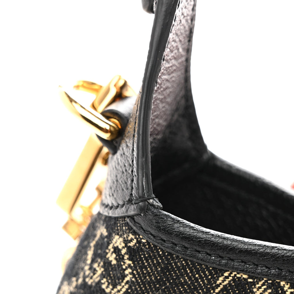 Jacquard Black Denim GG Monogram Textured Dollar Calfskin Mini Jackie 1961 Hobo Black Ivory