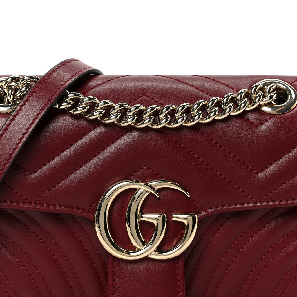 Calfskin Matelasse Small GG Marmont Shoulder Bag Rosso Ancora Red