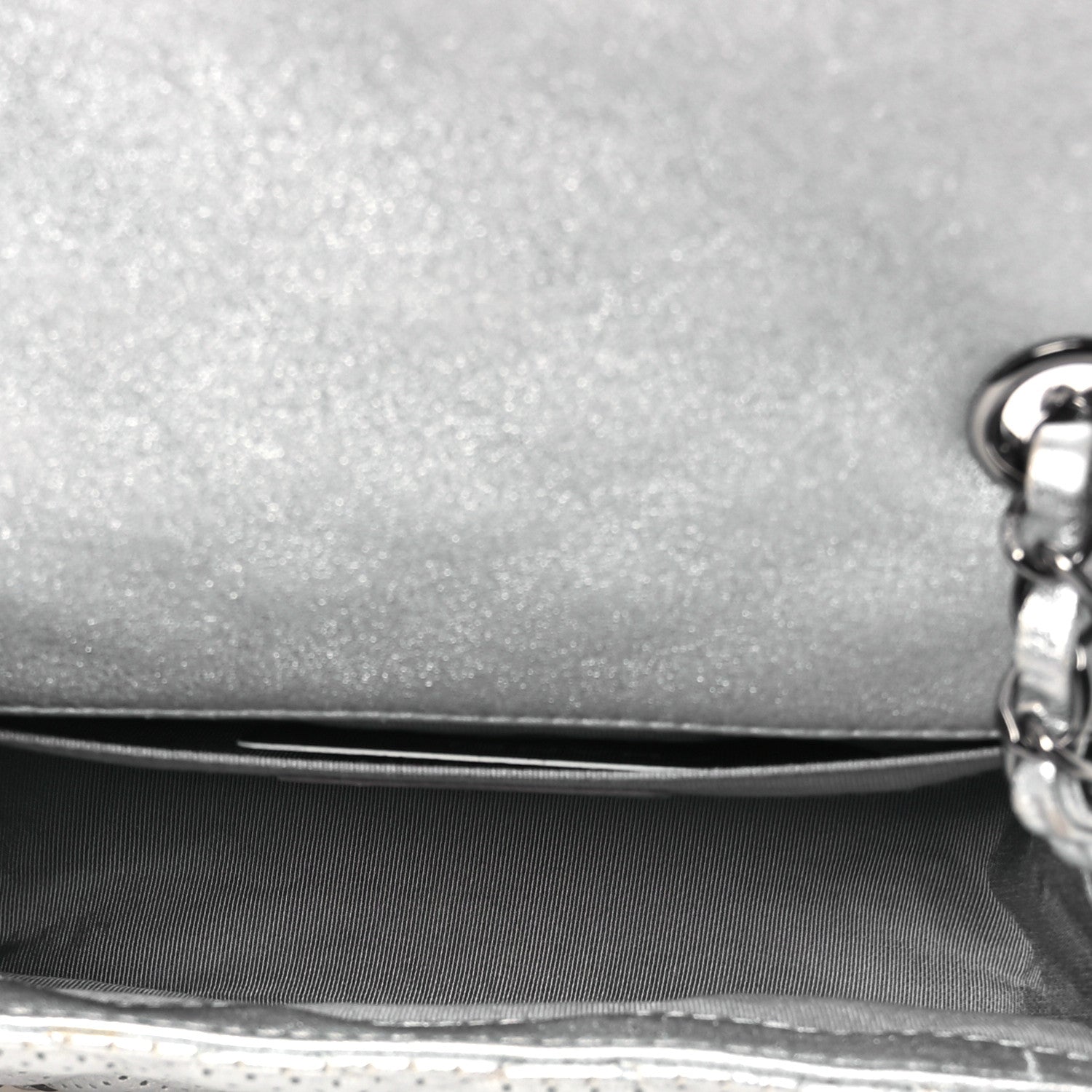 Metallic Lambskin Perforated Mini Rectangular Flap Silver