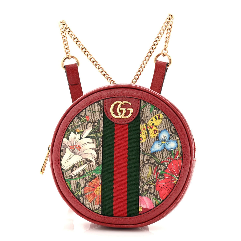 GG Supreme Monogram Web Flora Mini Ophidia Round Backpack Red