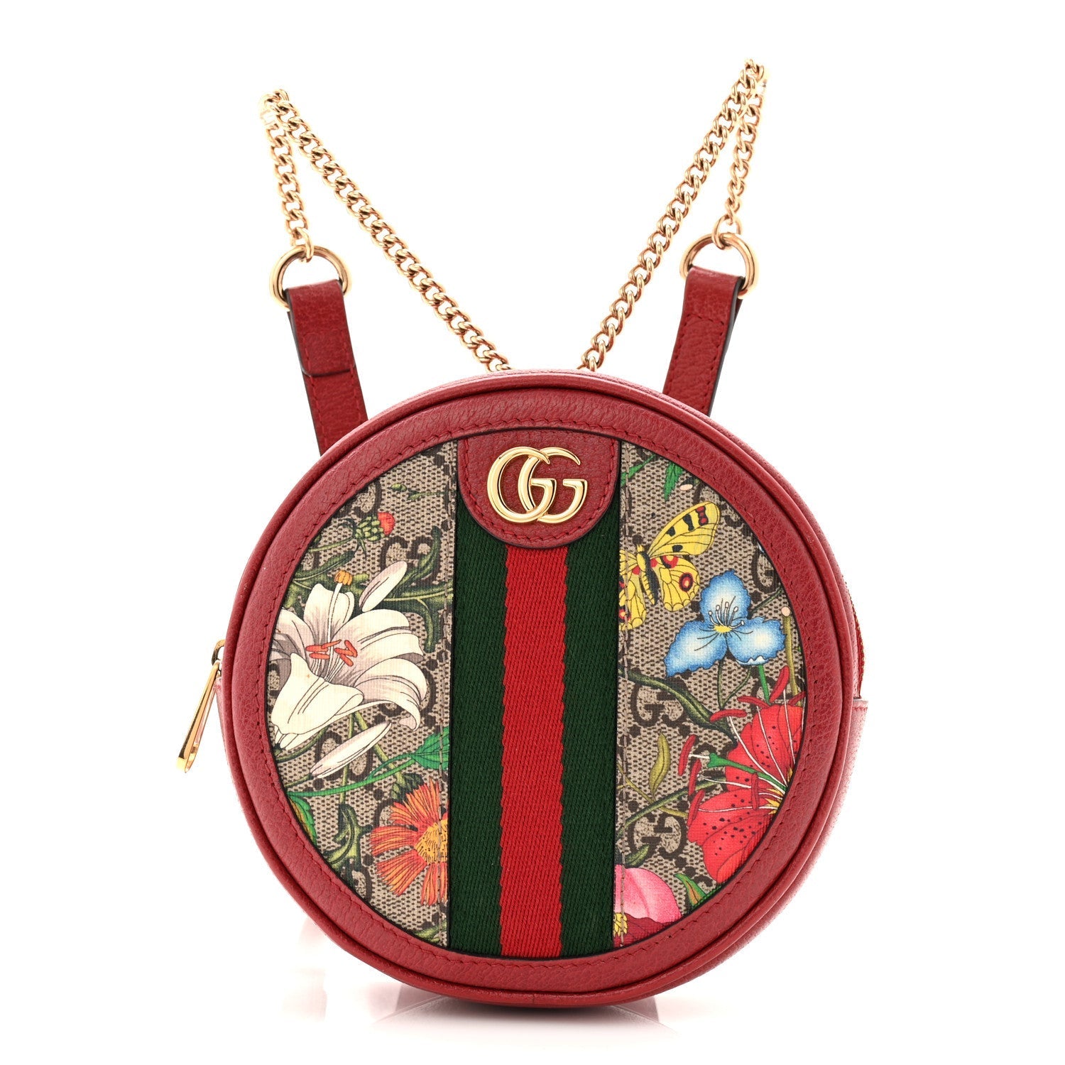 GG Supreme Monogram Web Flora Mini Ophidia Round Backpack Red