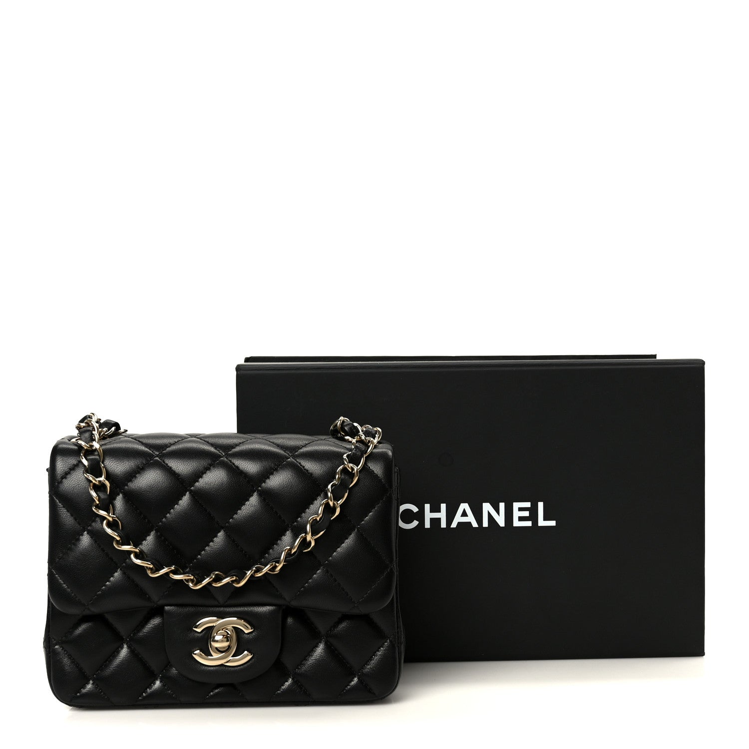 Lambskin Quilted Mini Square Flap Black