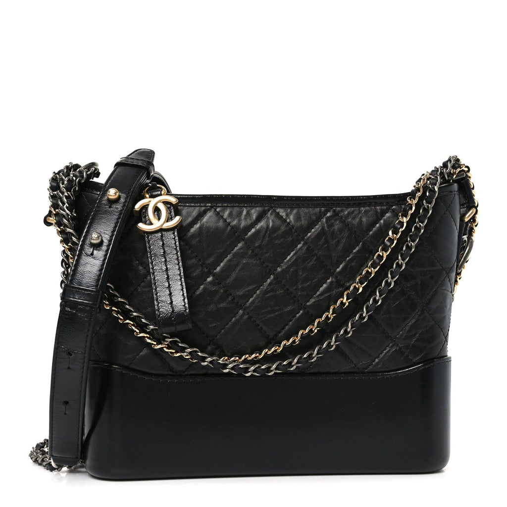 Aged Calfskin Quilted New Medium Gabrielle Hobo Black