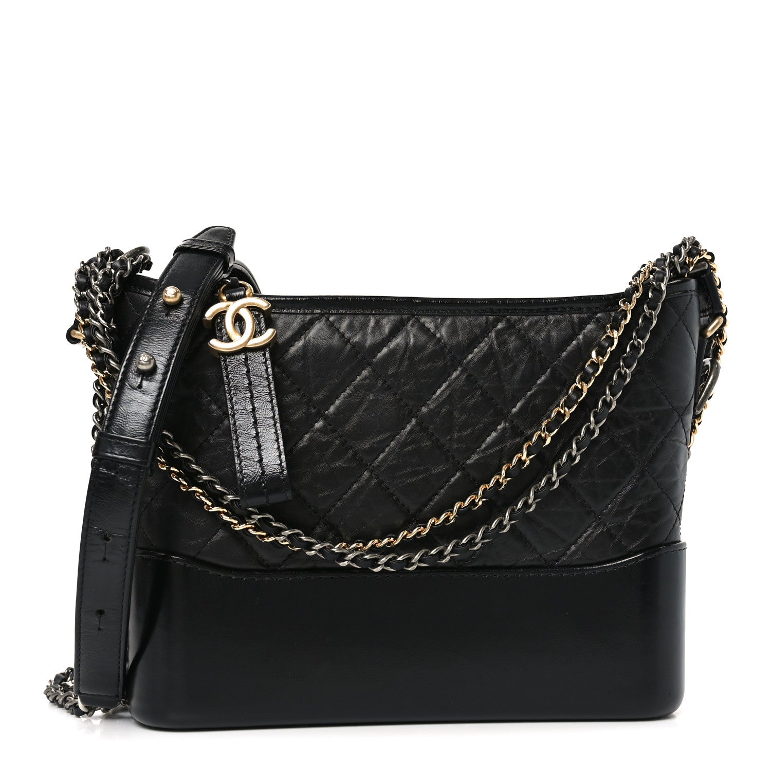 Aged Calfskin Quilted New Medium Gabrielle Hobo Black