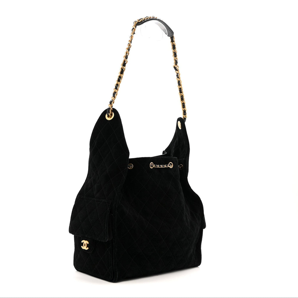 Suede Quilted Medium Chanel 25 Handbag Black