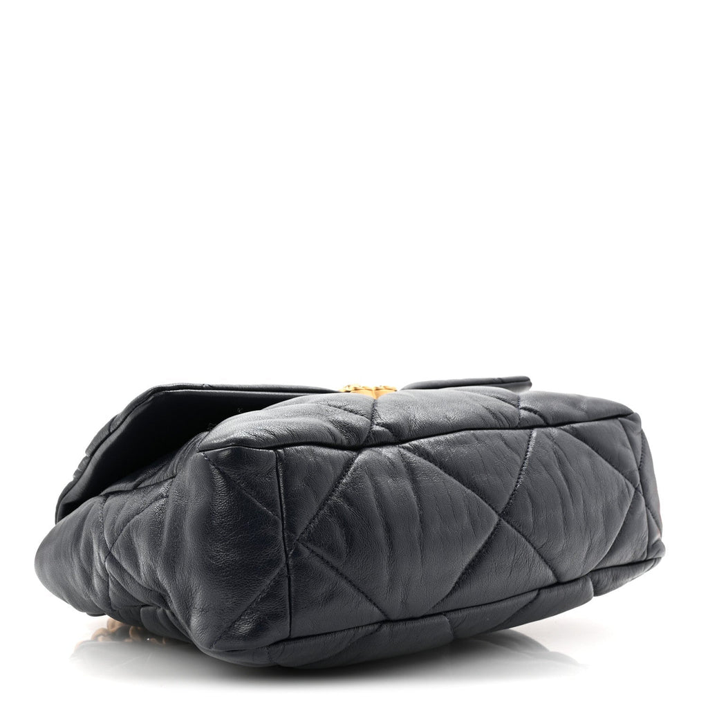 Goatskin Quilted Large Chanel 19 Flap Navy Blue