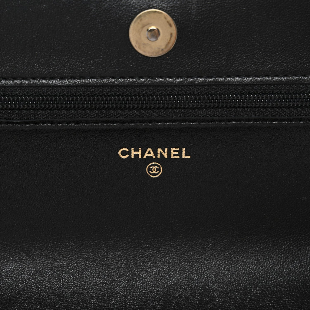 Lambskin Quilted Chanel 19 Wallet On Chain WOC Black