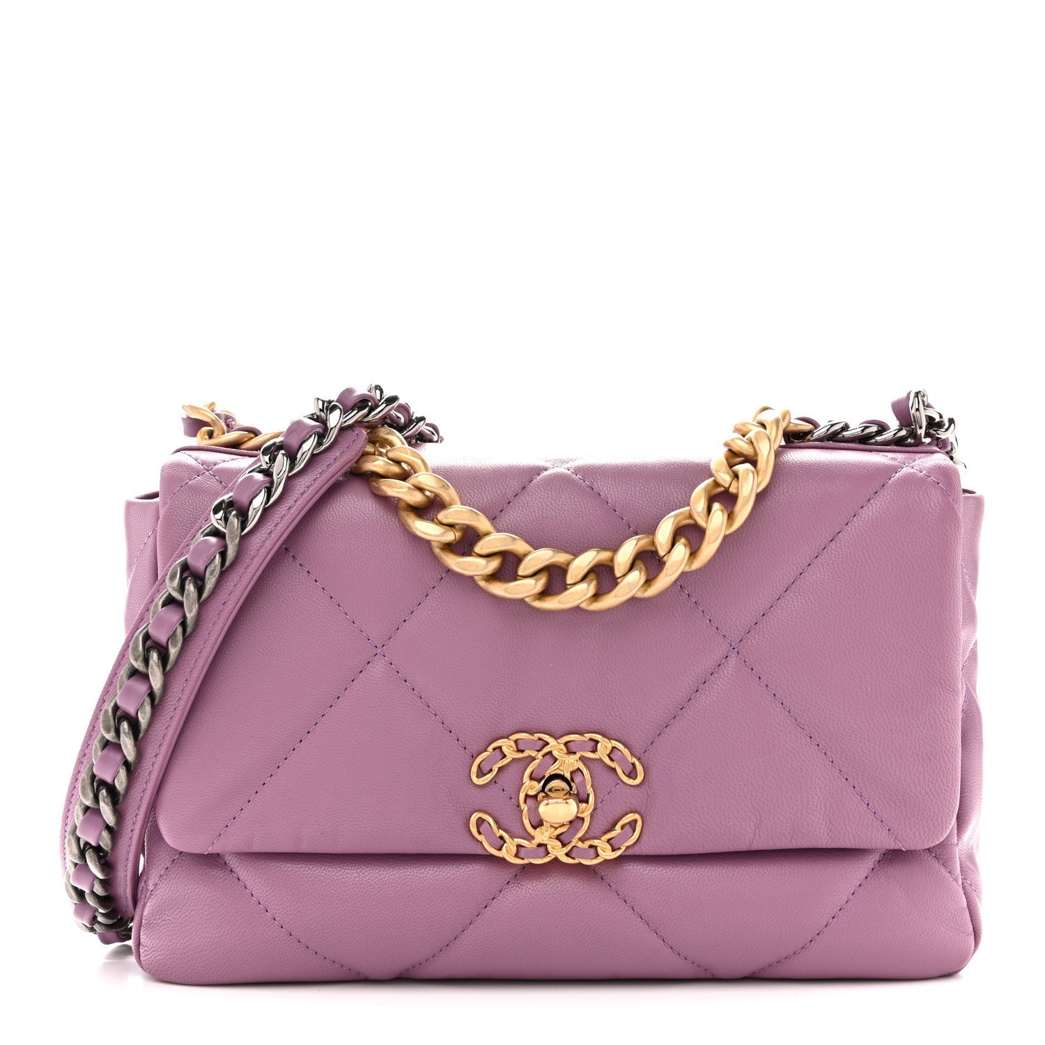 Goatskin Quilted Medium Chanel 19 Flap Purple