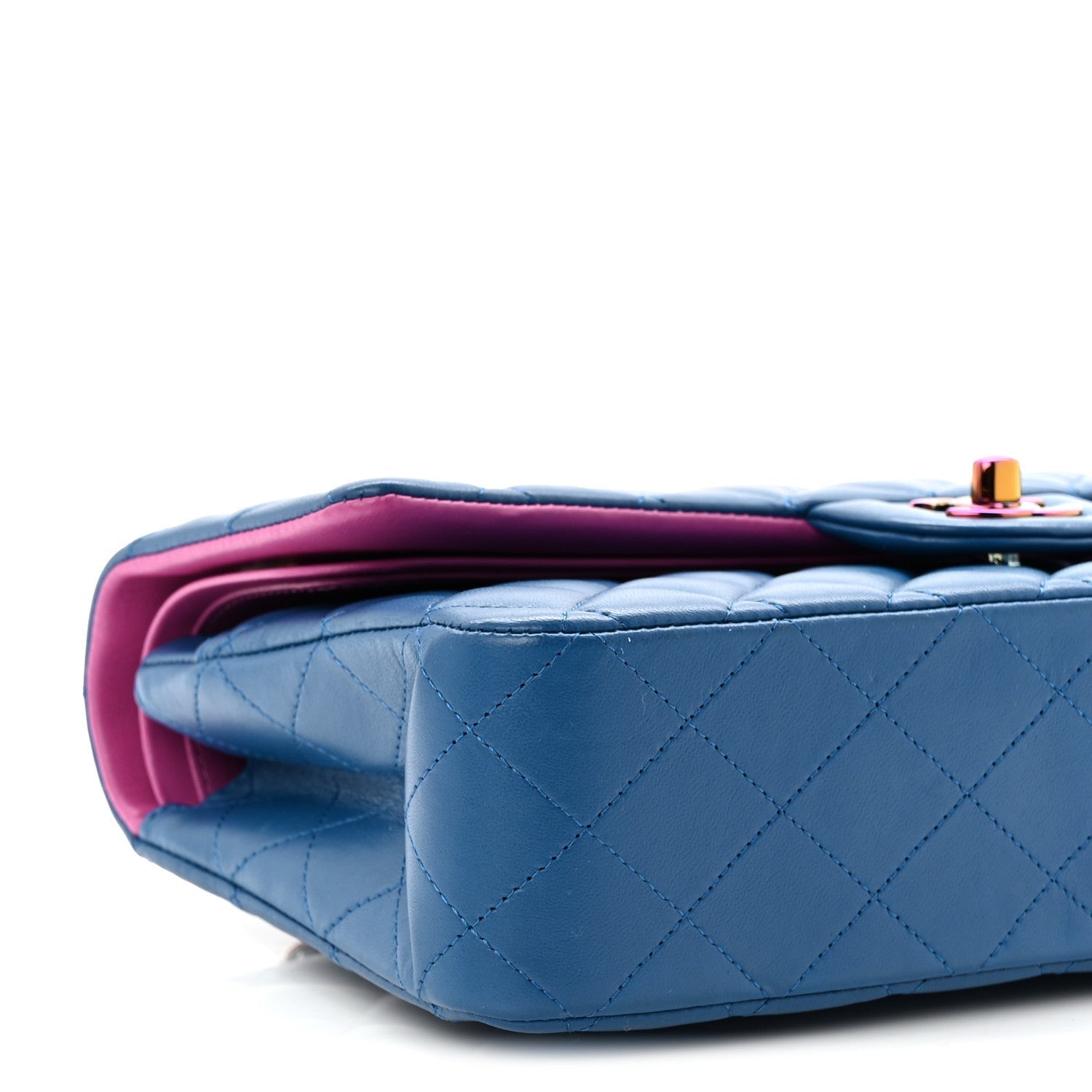 Lambskin Quilted Medium Double Flap Blue Pink