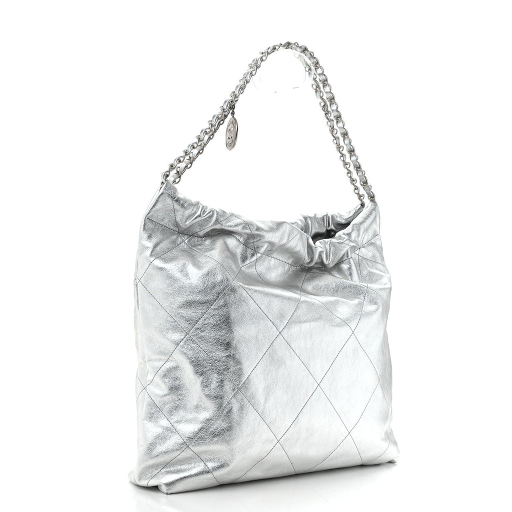 Metallic Calfskin Quilted Chanel 22 Silver