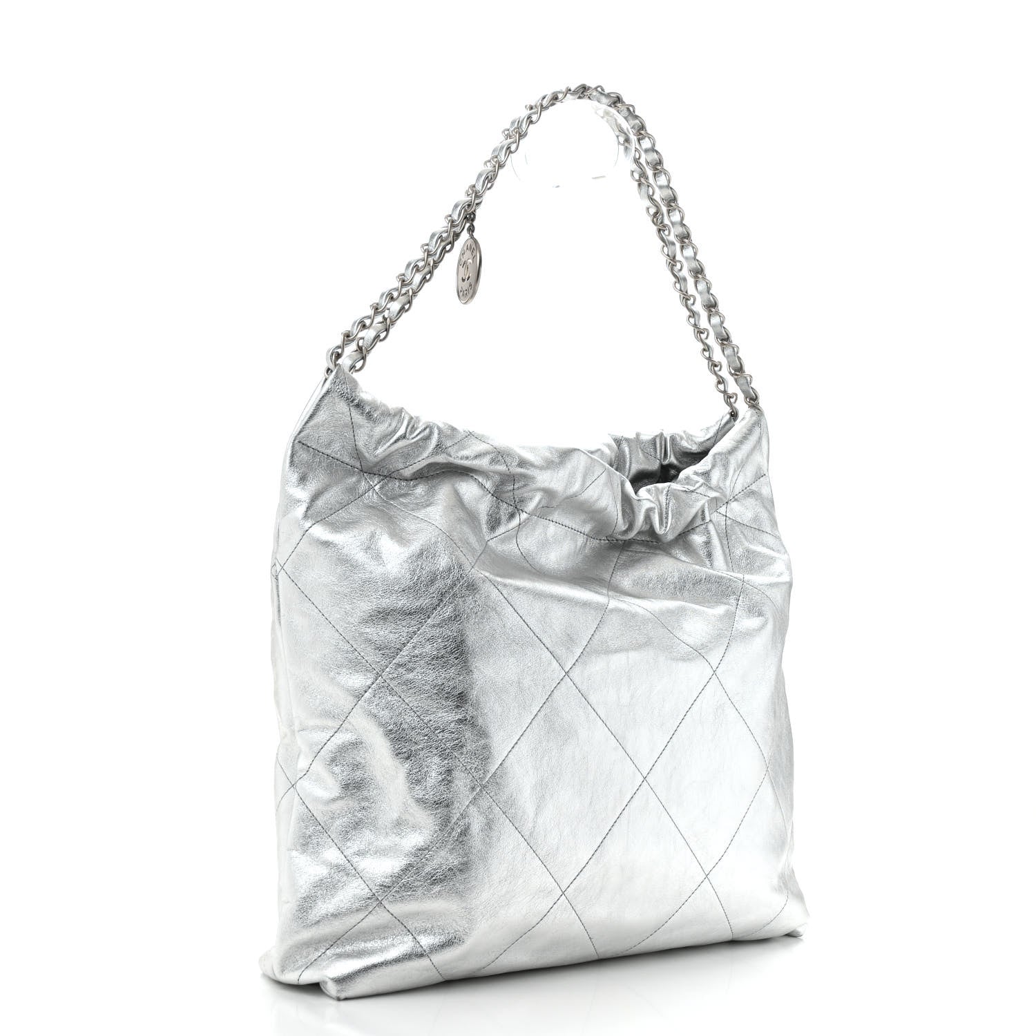 Metallic Calfskin Quilted Chanel 22 Silver