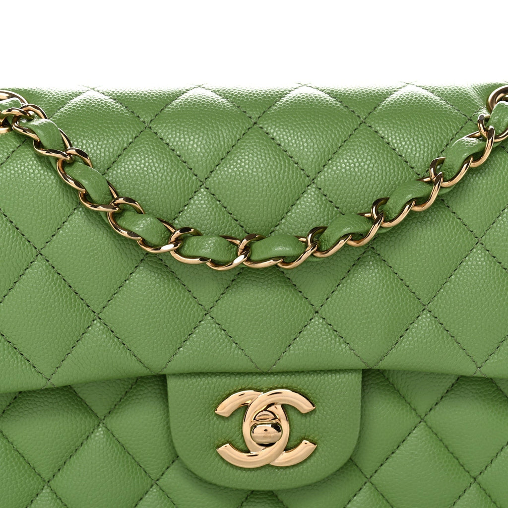 Caviar Quilted Small Double Flap Green