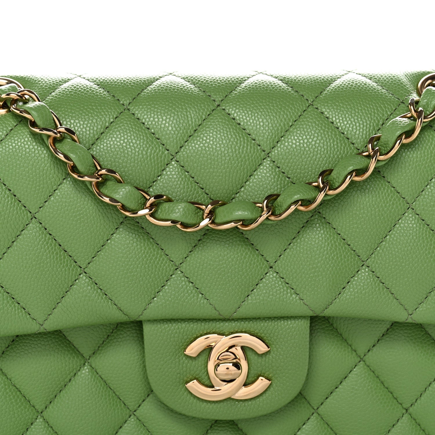 Caviar Quilted Small Double Flap Green