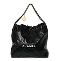 Shiny Calfskin Quilted Chanel 22 Black White