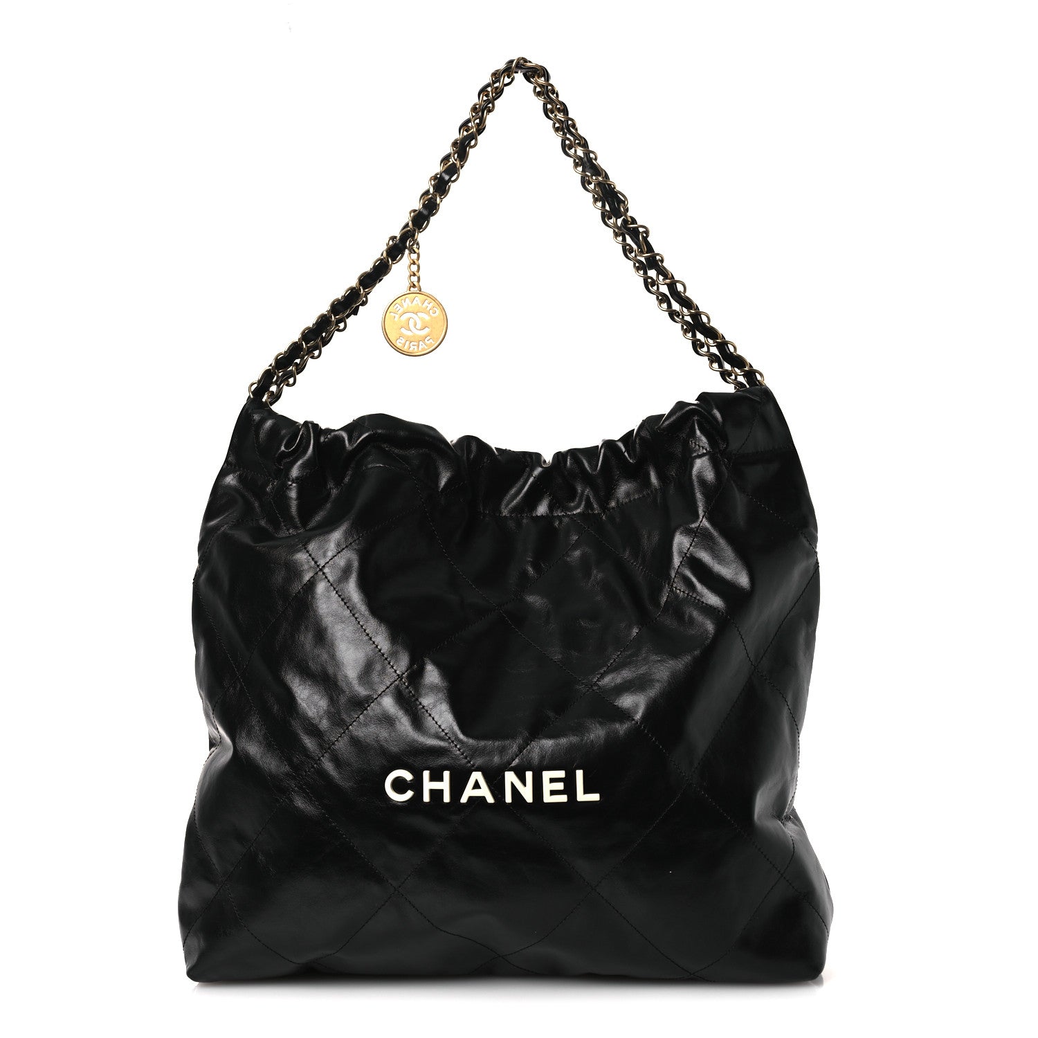 Shiny Calfskin Quilted Chanel 22 Black White