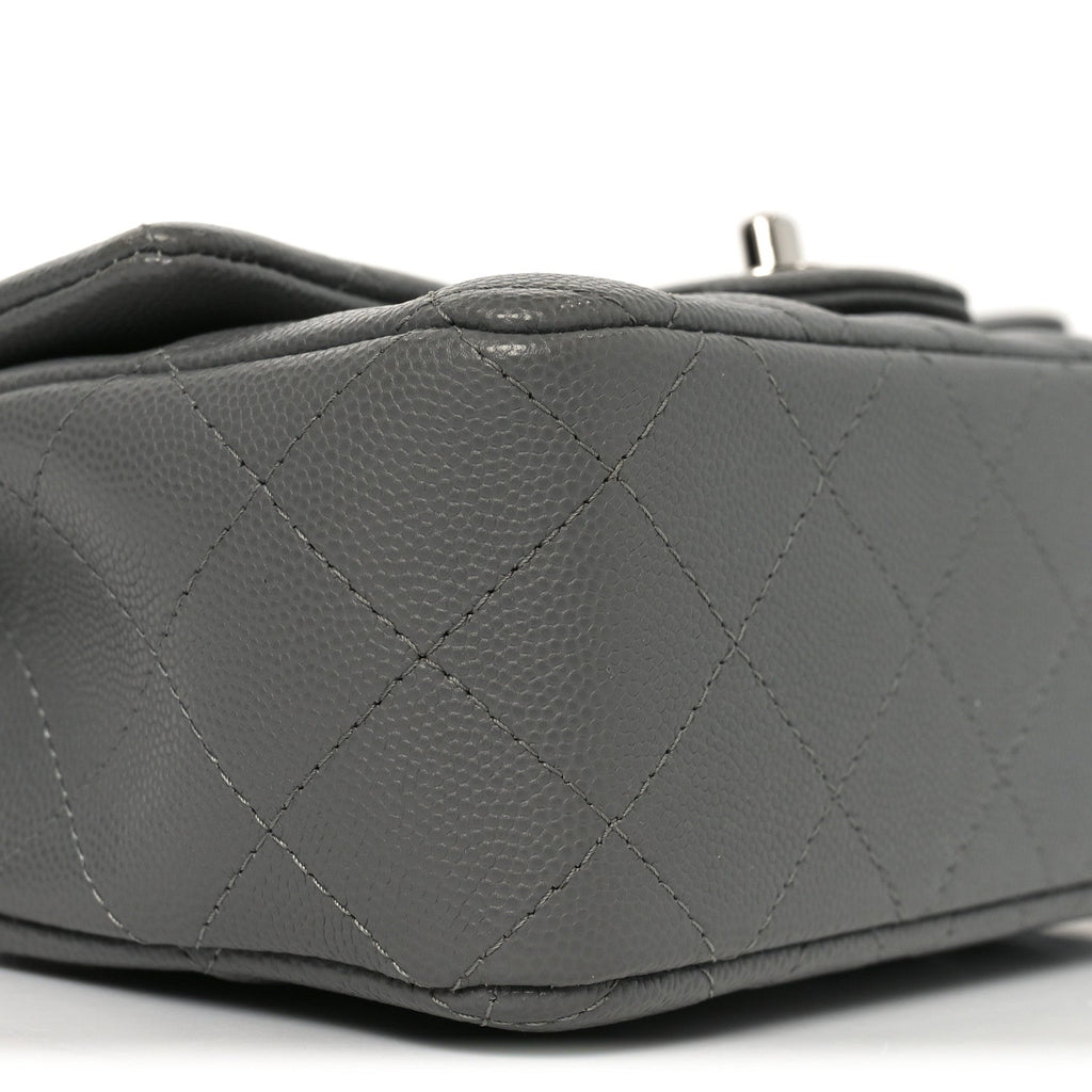 Caviar Quilted Mini Rectangular Flap Grey