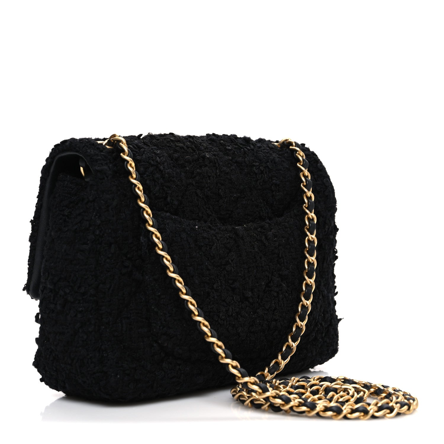 Tweed Quilted Mini Square Flap Black