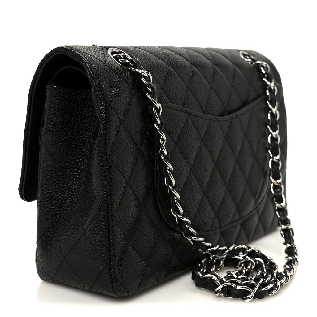 Caviar Quilted Medium Double Flap Black