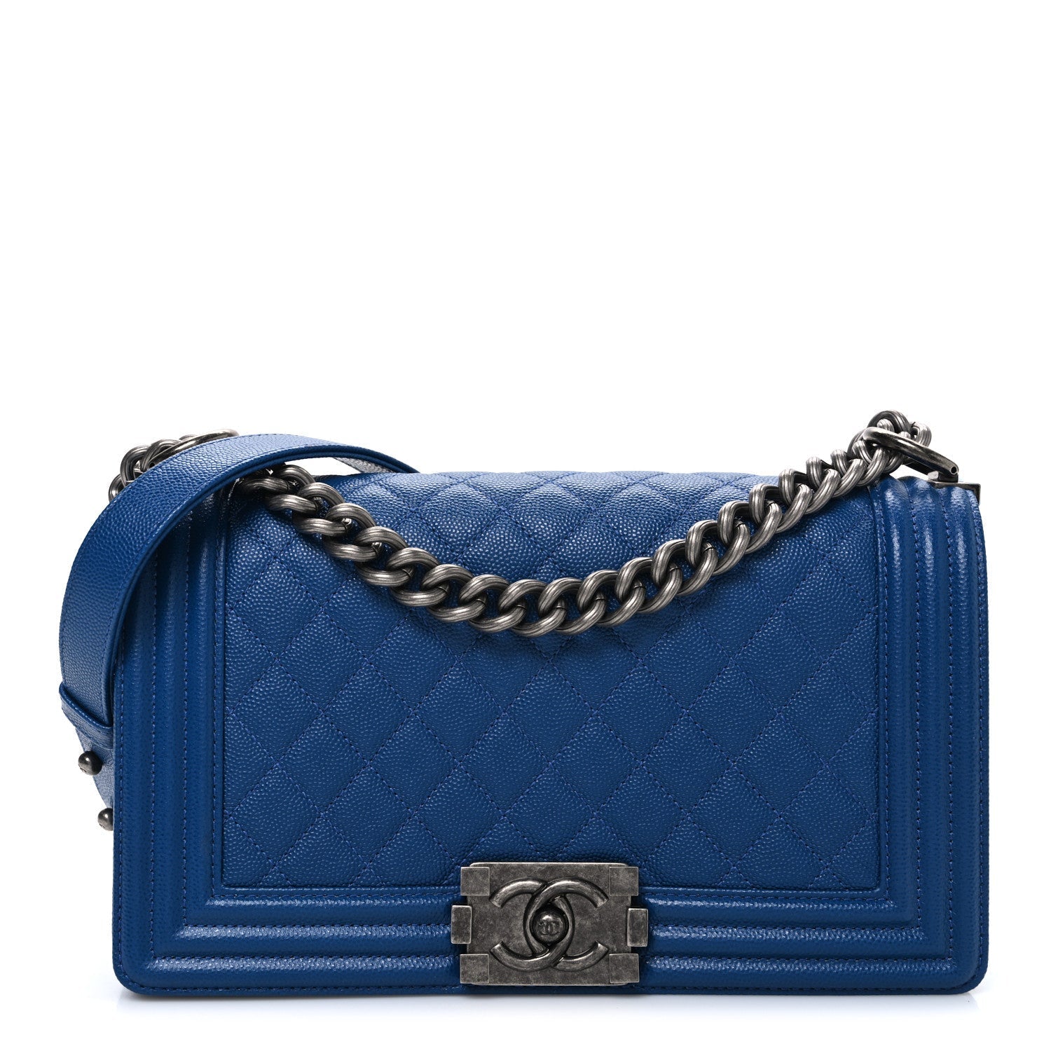 Caviar Quilted Medium Boy Flap Dark Blue