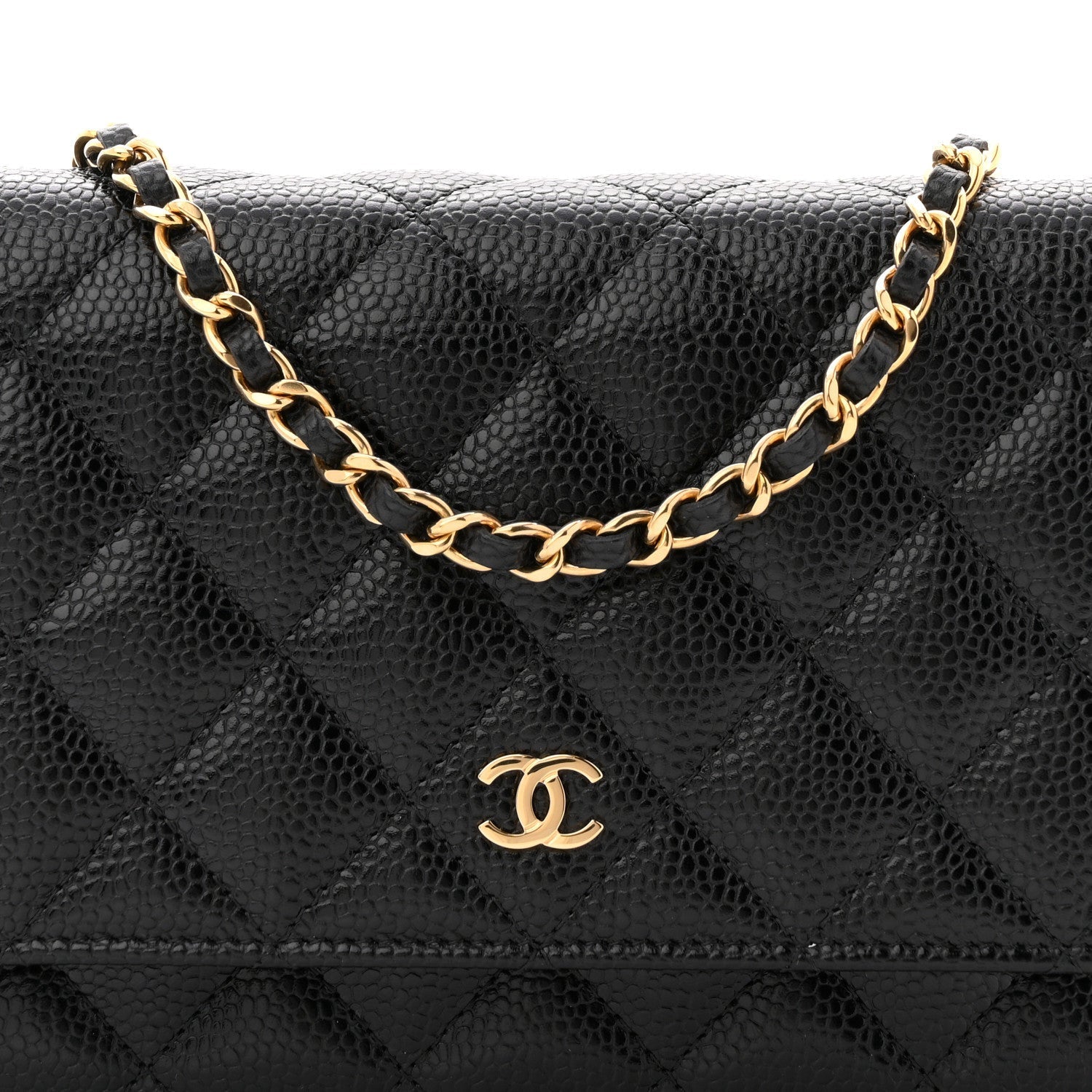 Caviar Quilted Wallet on Chain WOC Black