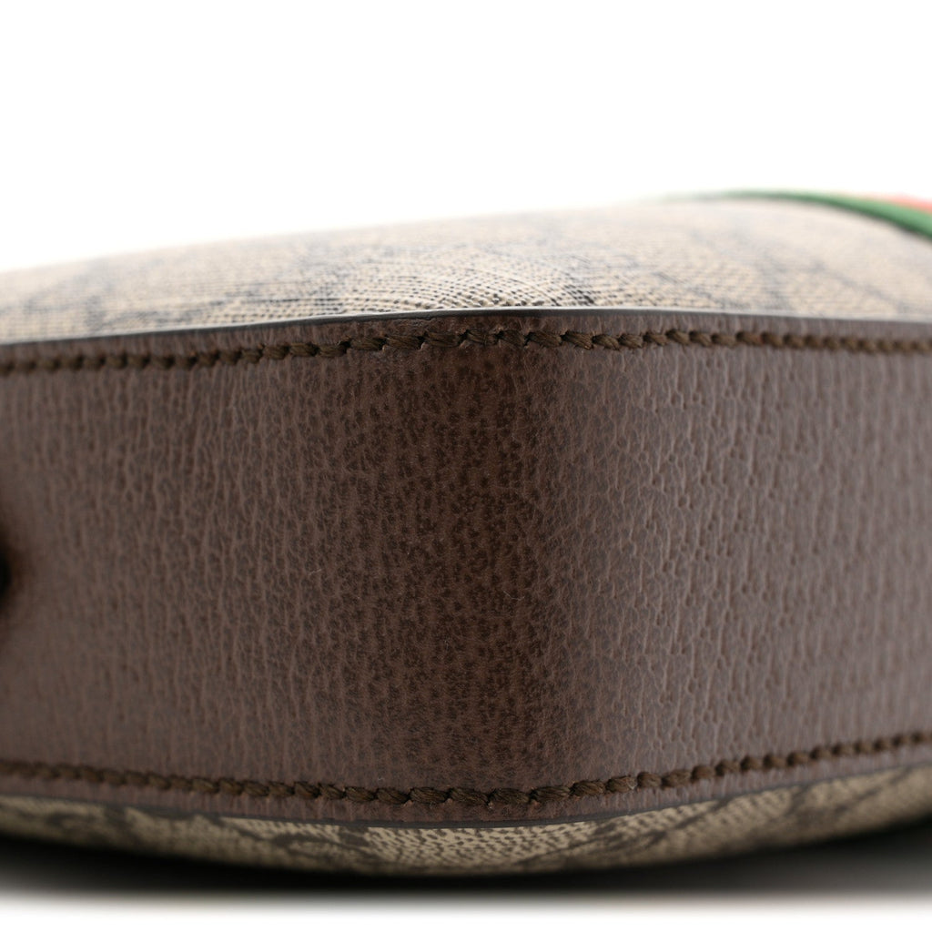 GG Supreme Monogram Textured Dollar Calfskin Web Ophidia Wristlet Shoulder Bag Beige Ebony New Acero