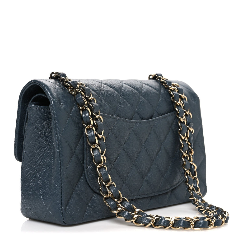 Caviar Quilted Small Double Flap Dark Grey