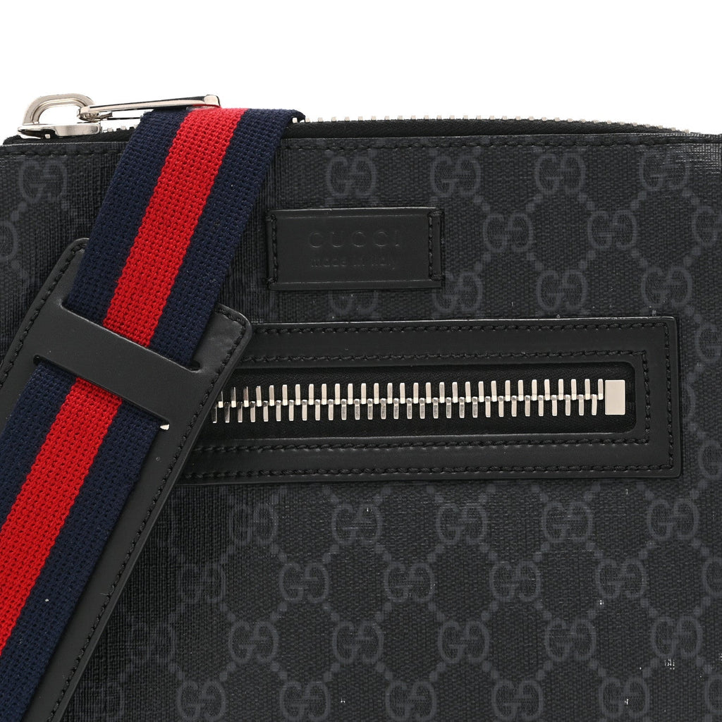 GG Supreme Monogram Web Small Flat Messenger Bag Black Grey