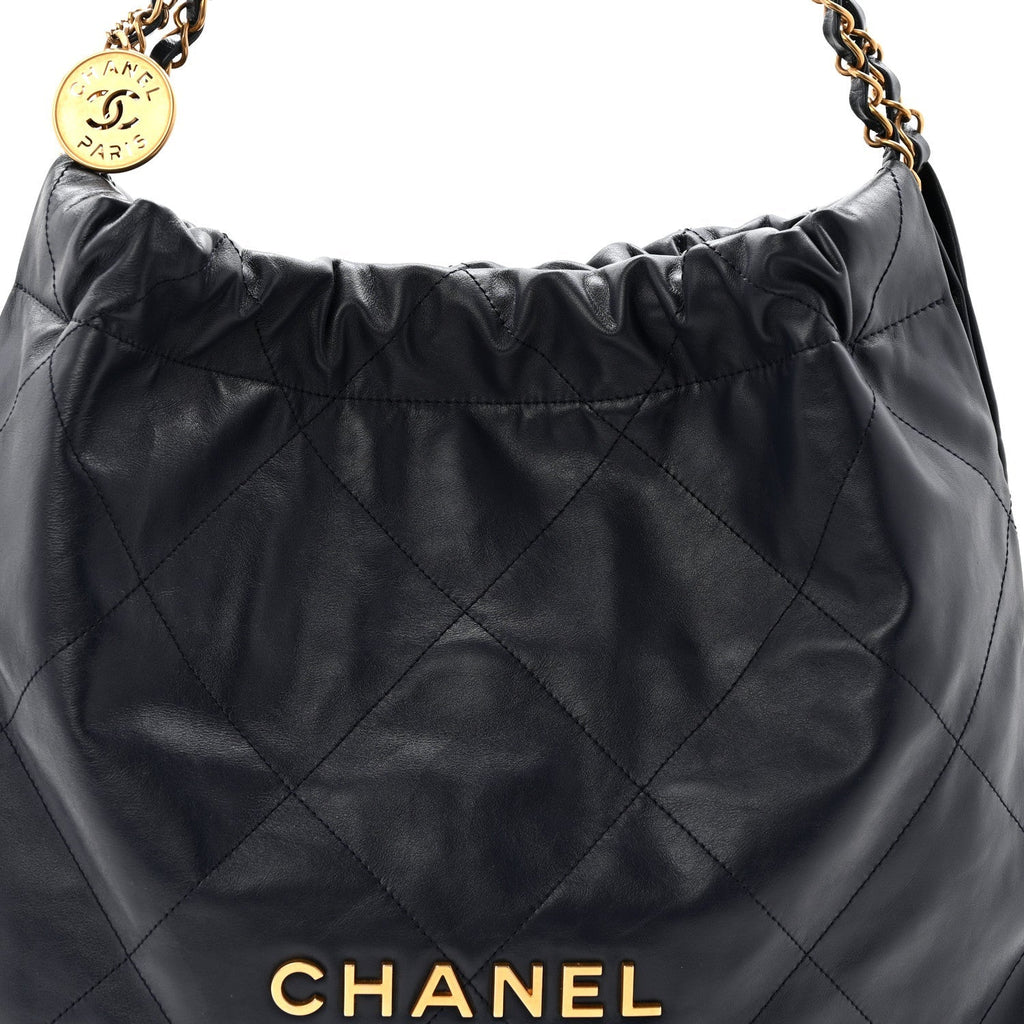 Shiny Calfskin Quilted Chanel 22 Navy Blue